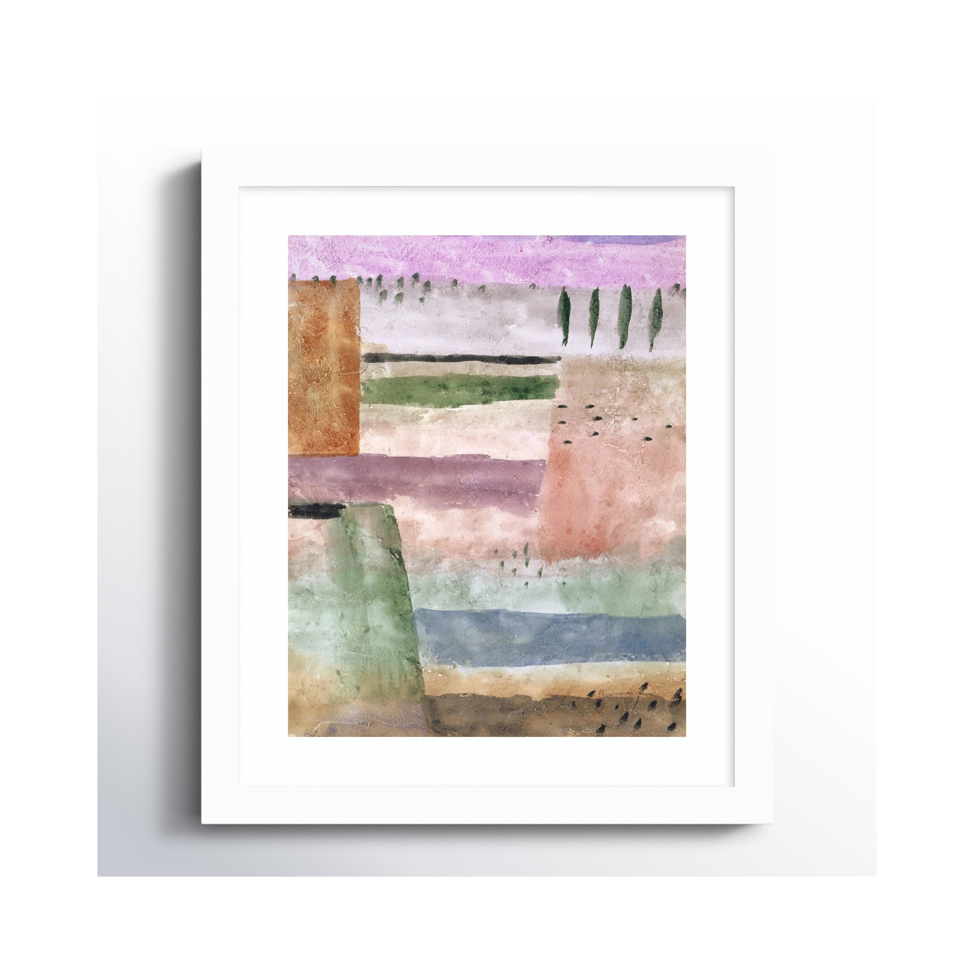 Landscape with Poplars by Paul Klee Wood Framed Wall Art Print, 13" H x 11" W, White 