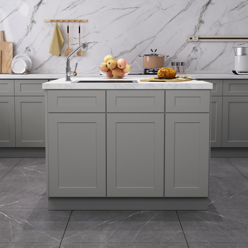 Armoire de base de lavabo avec tablette 33 po x l 24 po x P 24 po x H 34,5 po en contreplaqué gris prêt à assembler