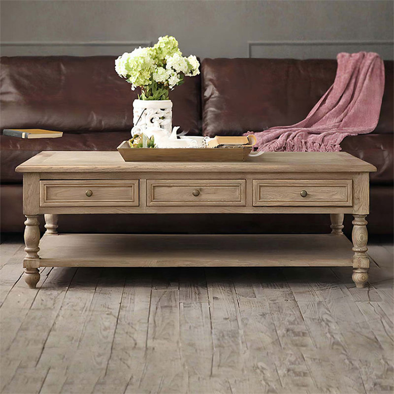 Retro Solid Wood Rectangular Coffee Table, Burlywood