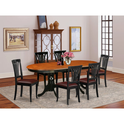 7 Piece Dining Table Set Consist of an Oval Dinner Table with Butterfly Leaf and 6 Faux Leather Dining Room Chairs, Black & Cherry
