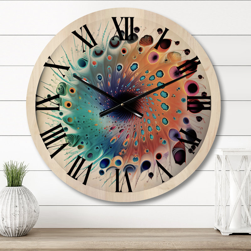 Horloge murale moderne surdimensionnée en bois doux et doux Cymatics Mandala, Moyenne