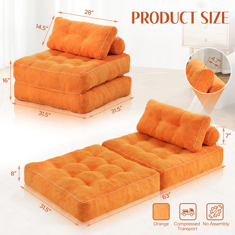 Canapé-lit pliant, canapé-lit convertible 4-en-1, canapé-lit pour le salon de la chambre à coucher, orange, Orange