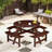 Outdoor Round Picnic Table Set with 4 Built-in Benches and Umbrella Hole-2020630371