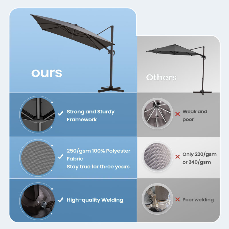 11' X 9' Rectangular Cantilever Umbrella, Base Included, Gris foncé