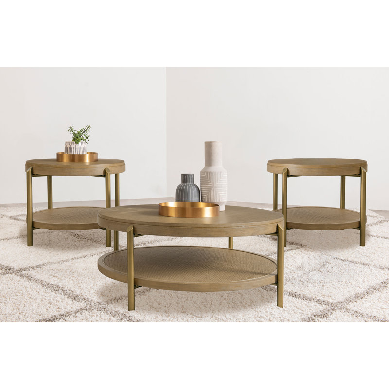 Ensemble de tables basses 3 pièces Fayea, Sable lavé, 3 Pieces: Coffee Table, 2 End Tables