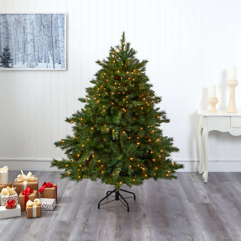 Arbre de Noël artificiel pin vert avec lumières claires/blanches, H 6 pi