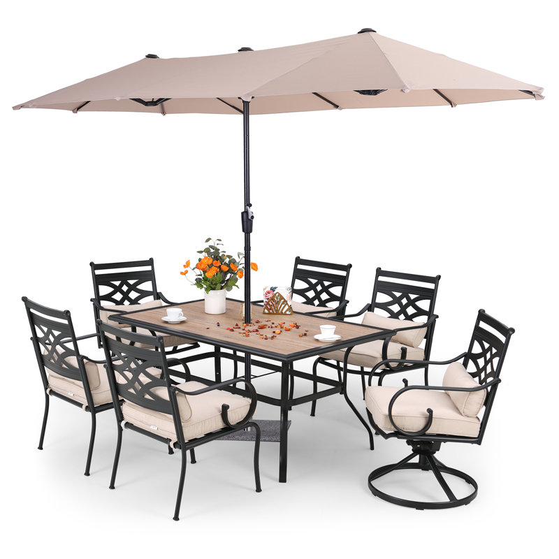 Leonard 6 - Person Patio Dining Set with Rectangular Table , Cushions Included, Beige