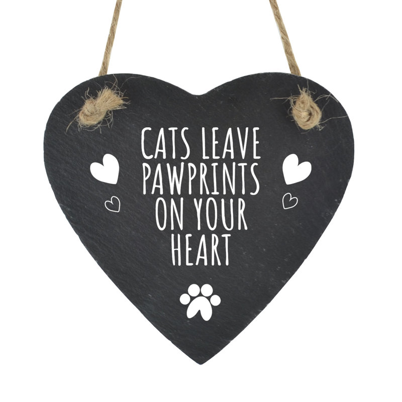 Helmer Cats Leave Pawprints Heart Slate Decorative Object