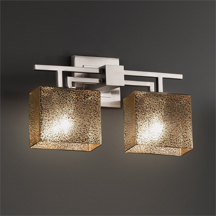 Barre d'éclairage de salle de bain 2 lumières Casson, Nickel brossé, Opale