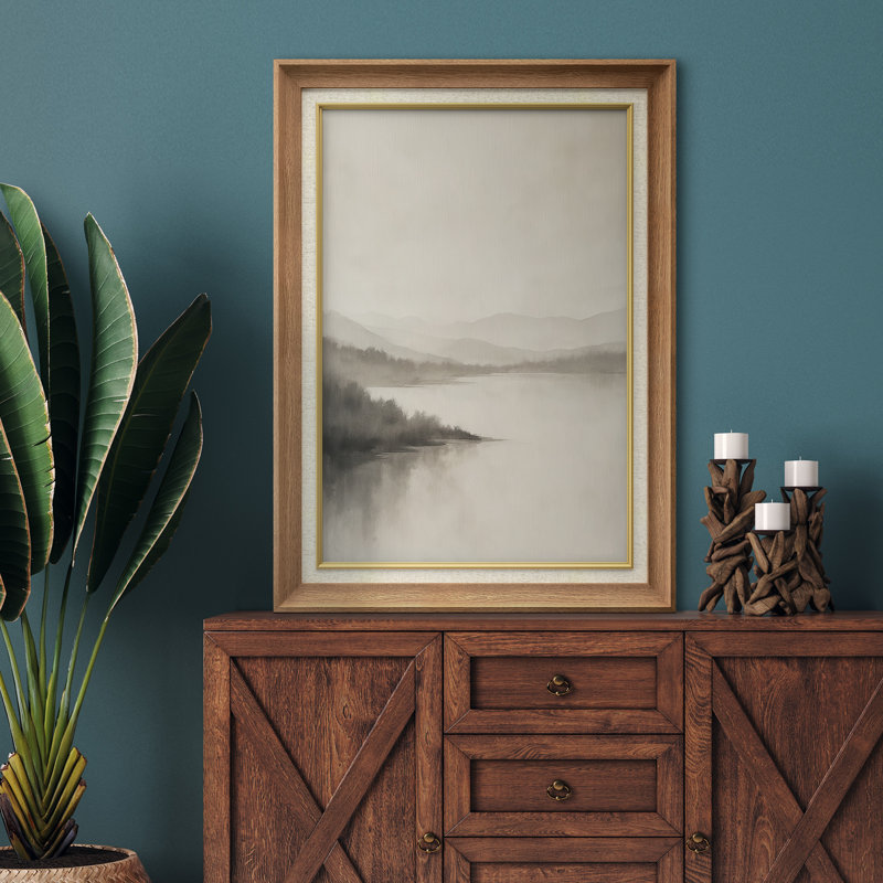 Œuvre encadrée de qualité supérieure - impression de paysage rétro pour décor de salon - 26 po x 36 po, Naturel