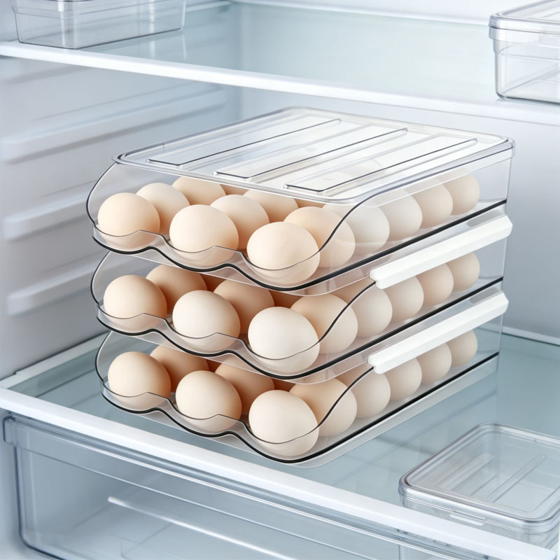 Support à œufs à 3 niveaux pour réfrigérateur 11,02 po avec couvercle transparent pour réfrigérateur de cuisine