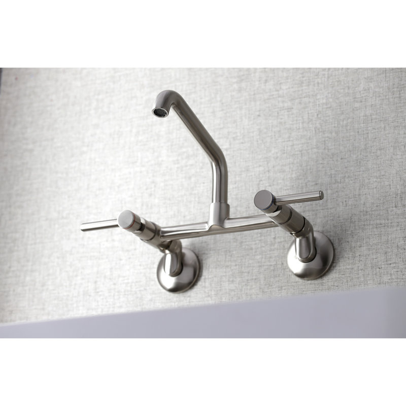 Kingston Brass Concord Double-Handle 2-Hole Wall-Mount Bridge Kitchen Faucet, Brushed Nickel