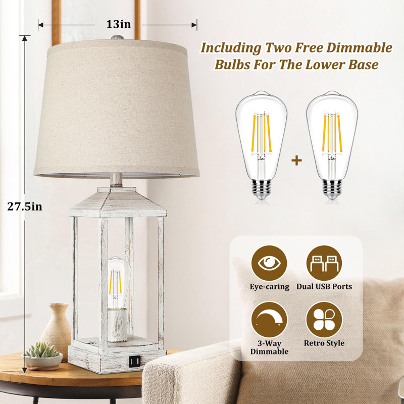 Lampe de table Barbary, Blanc, H 27,01 po x l 5,98 po x P 5,98 po