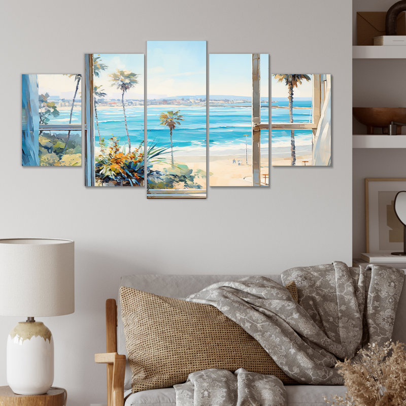 «Coastal Window View By The Beach IV - Landscape Multipanel Wall Art Decor», ensemble