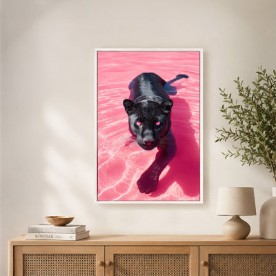 Art mural avec toile flottante, yeux roses et panthère noire