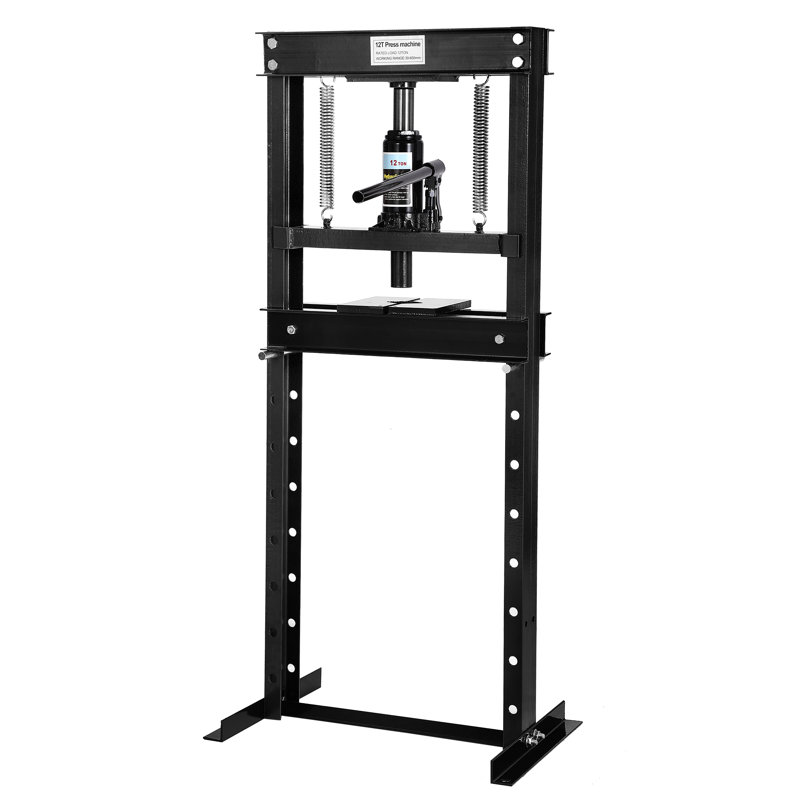 Presse d'atelier hydraulique de 12 tonnes avec gants, presse de plancher à cadre en H avec table de travail réglable pour la réparation automobile, noir