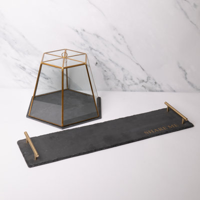 Artesà Slate Serving Set with Glass Cloche and Platter
