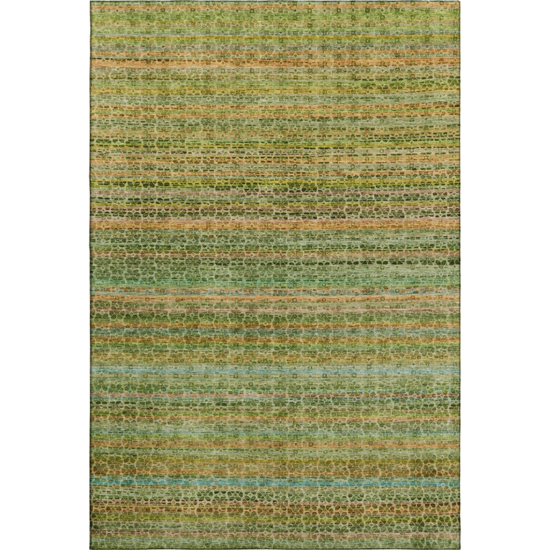 Premium Machine Washable Mayfield AMF2155 Striped Rug, Green, Rectangle 2'6" x 3'10"