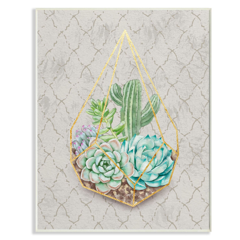 «Succulent Basket Gold Grey», impression, Plaque murale, H 15 po x l 10 po