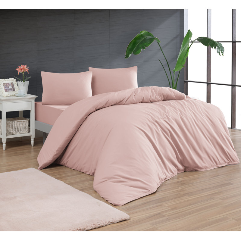 Ensemble de housse de couette 100% coton jersey, Housse de couette simple / simple TG + 1 taie déc, Rose