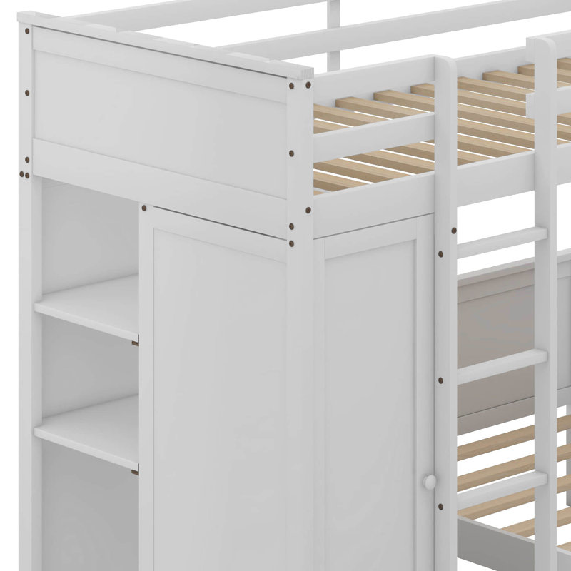 Rachele Loft Bed with a Stand-alone bed, Shelves,Desk,and Wardrobe, White