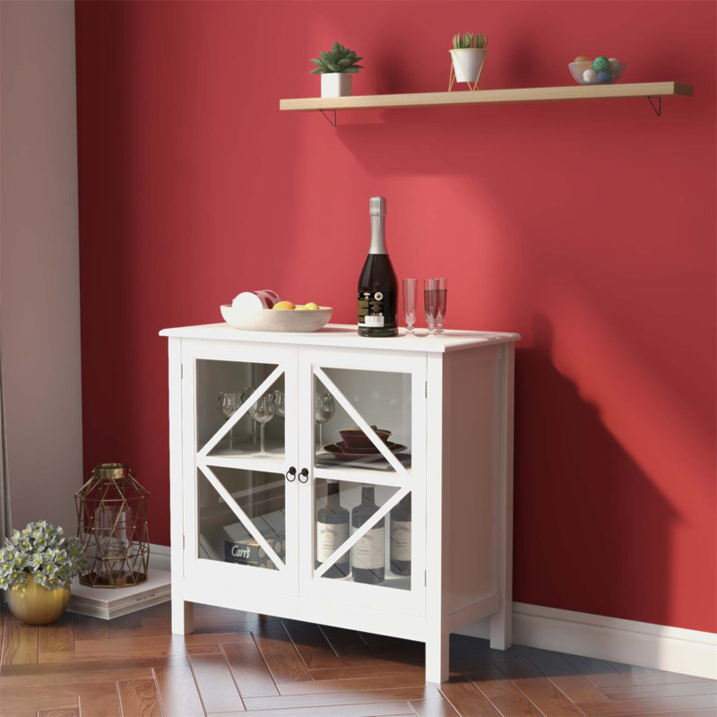 Rustic Style Kitchen Cabinet with Double Glass Doors and Ample Storage, Perfect for Organized and Stylish Home Décor