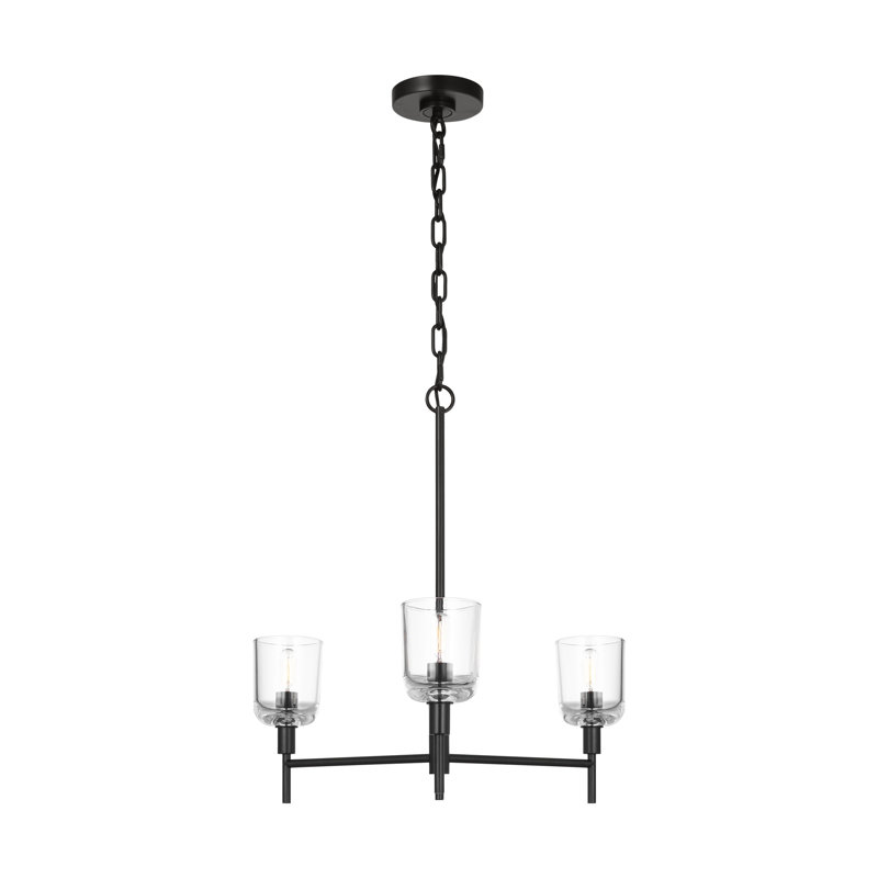 Thom Filicia Coury Light Dining Room Chandelier With Clear Shade, 23.5" H x 24" W x 24" D, Aged Iron, 3 Lights