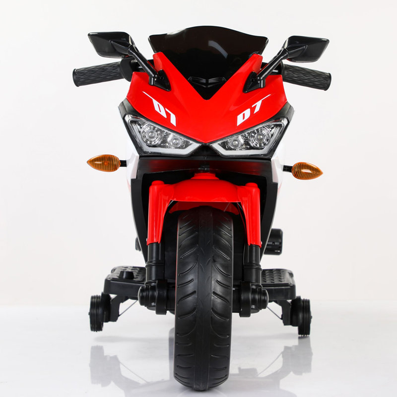 Moto électrique pour enfants rouge et blanche, batterie 12 V 7 Ah, moteur 25 W, port USB/MP3, indicateur de batterie, phare DEL, roues lumineuses, Bluetooth