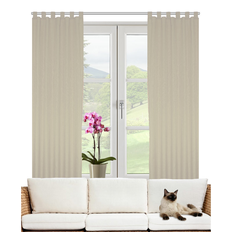 Friedland Synthetic Tab Top Curtain Pair, Opaque, 132cm Width x 245cm Drop, Natural brown