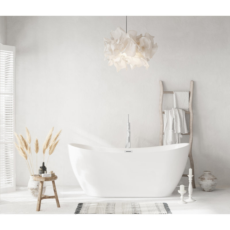 67 Inch Bathtub in Glossy White with Trim, Chrome