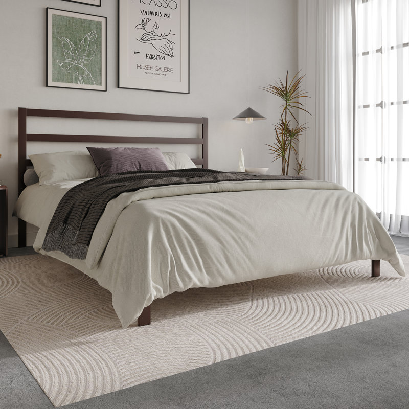 Deareon Upholstered Metal Platform Bed, Brown, Queen