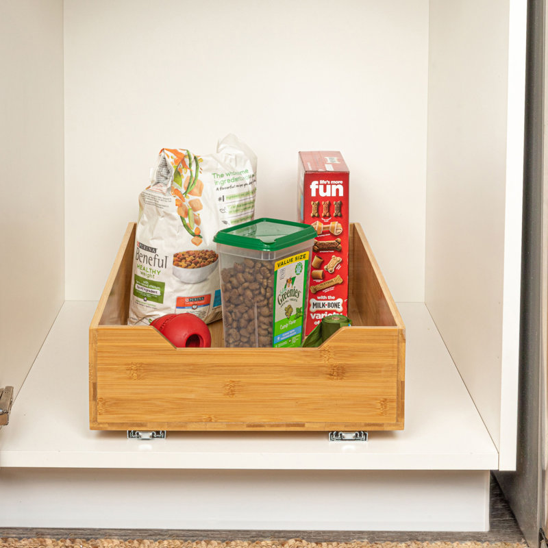 Glidez Bamboo and Steel Pull-Out/Slide-Out Storage Organizer for Under Cabinet Use - 1-Tier Design - Fits Standard Size Cabinet or Shelf, Natural
