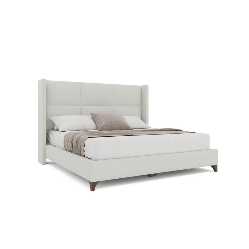 Lit carré tapissier Megan, Très grand, Tissu bouclé blanc