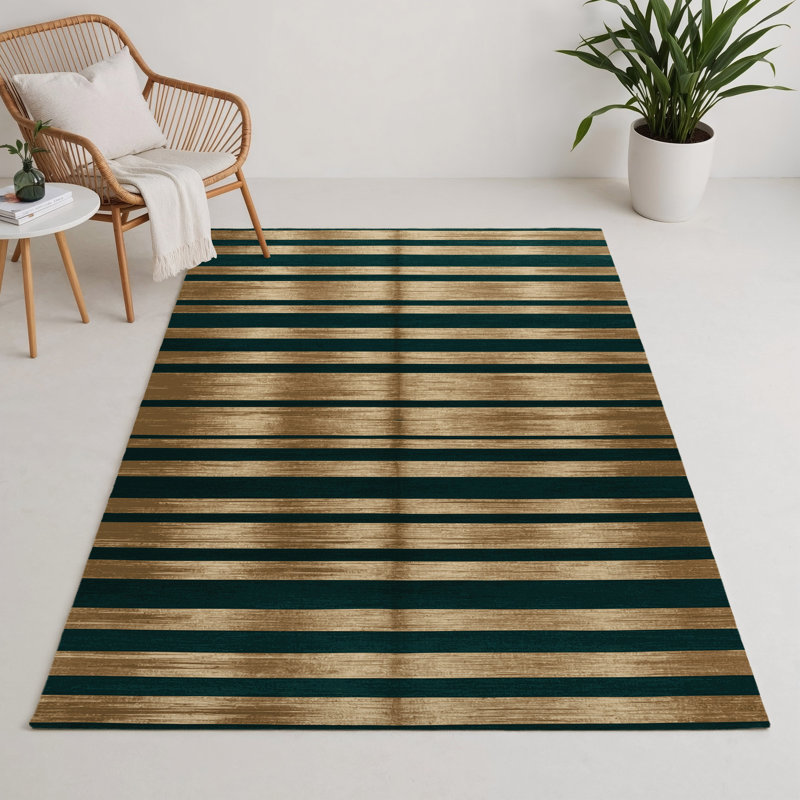 Tapis intérieur / extérieur vert HorizontalStripes, Rectangulaire 3 pi x 5 pi