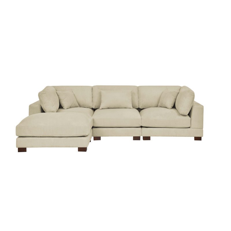 Temica 4 - Piece Upholstered Sectional, Cream Corduroy