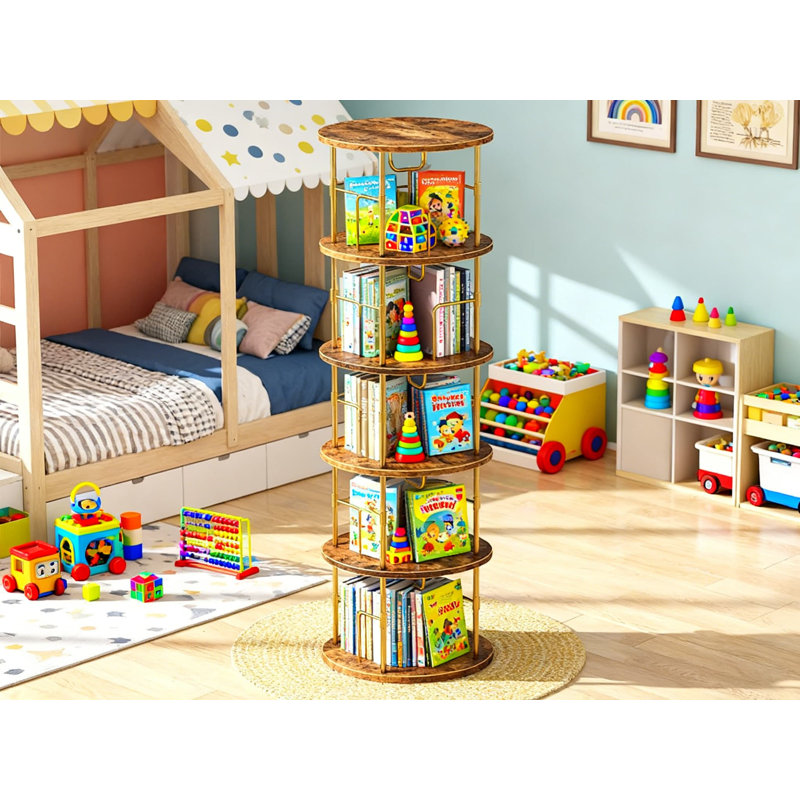 5-Tier Rotating Bookshelf With 360-Degree Swivel, Stackable Space-Saving Floor Bookcase For Corner Storage In Living Room, Bedroom, Or Office