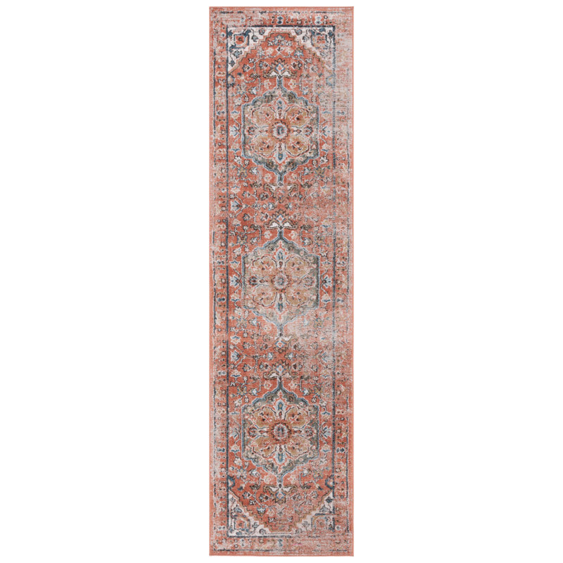 Tapis oriental rouille en polypropylène tissé à la machine Monaville, Tapis de couloir 2 pi 2 po x 8 pi