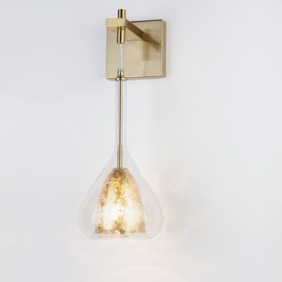 Applique murale 1 lumière en laiton antique - verre à deux couches en forme de goutte avec feuille d'or, lampe décorative moderne pour le côté de la chambre à coucher, du vestibule ou du miroir