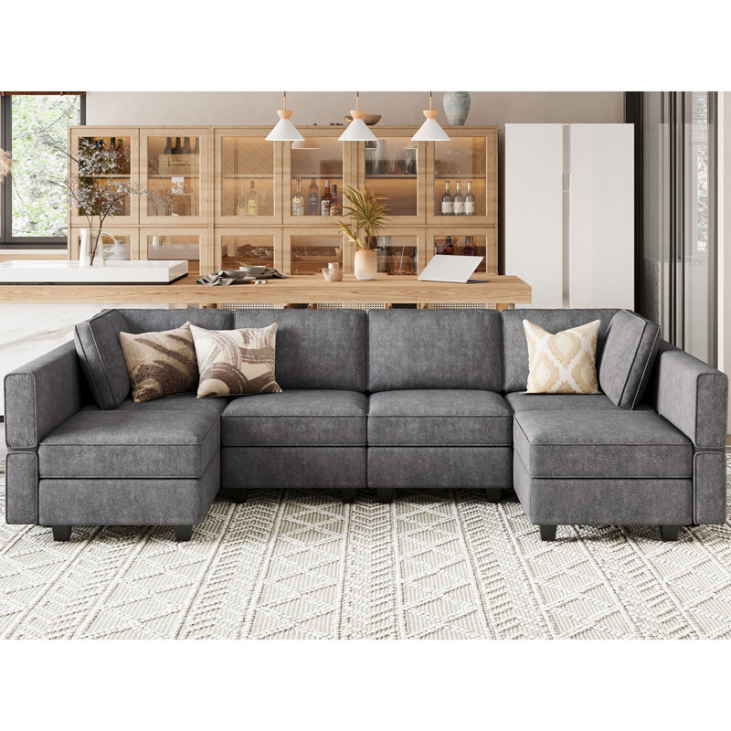 Canapé modulaire réversible de 116,6 po Kimbrel, Polyester 100 % gris foncé