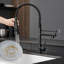 Robinet d'évier de cuisine avec bec rétractable, acier inoxydable, noir, à corrosion, disques en céramique à poignée simple-1845809258