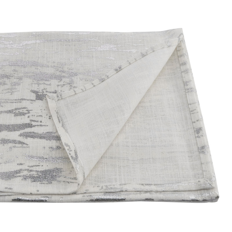 Aldgate Distressed Foil Metallic Glitzy Cotton Table Runner, Silver, 72" x 16"