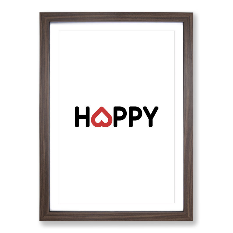 Happy - Picture Frame Typography, 36cm H x 27cm W x 2cm D, Walnut Framed