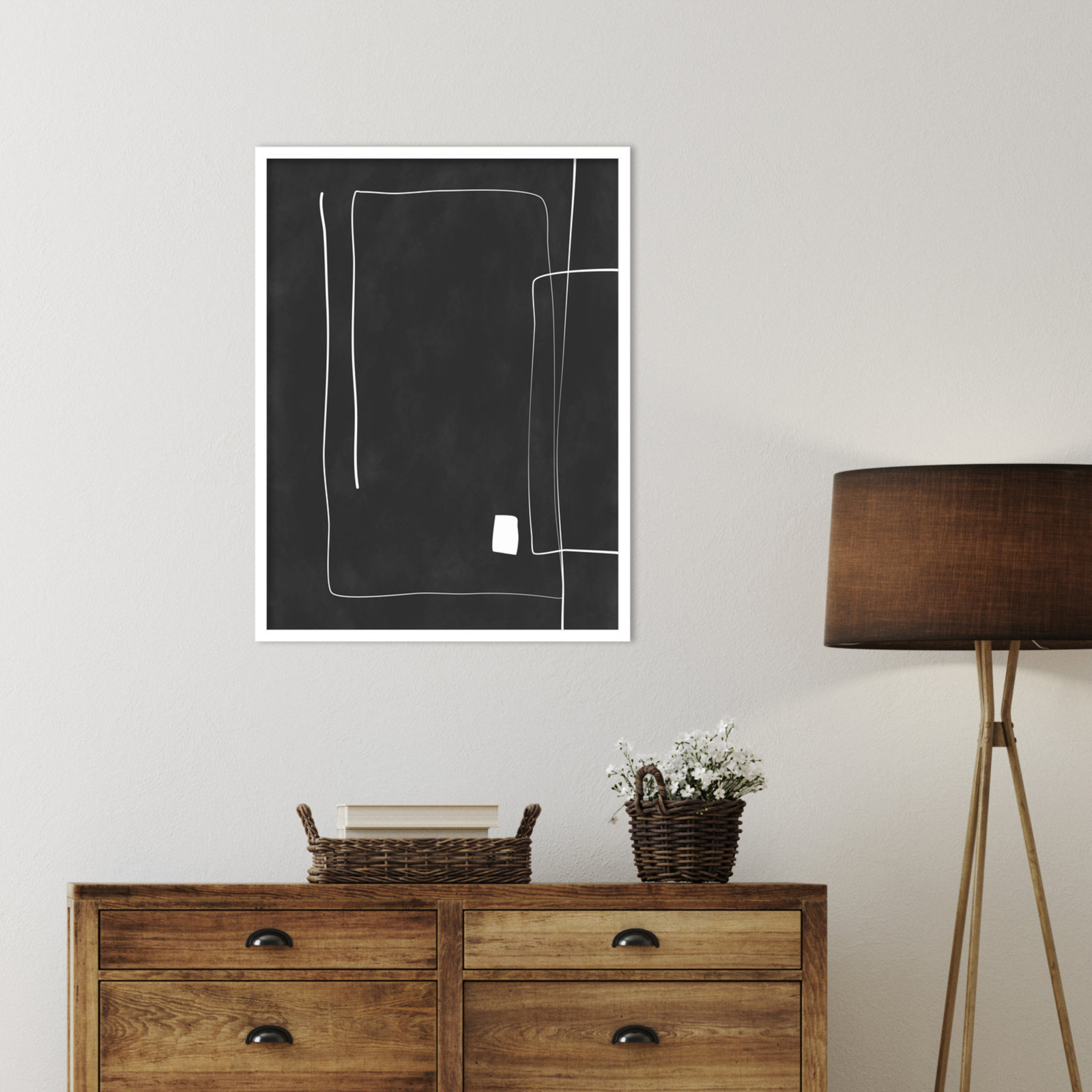 Iveta "Black and White 36" Print, White, 33" H x 25" W