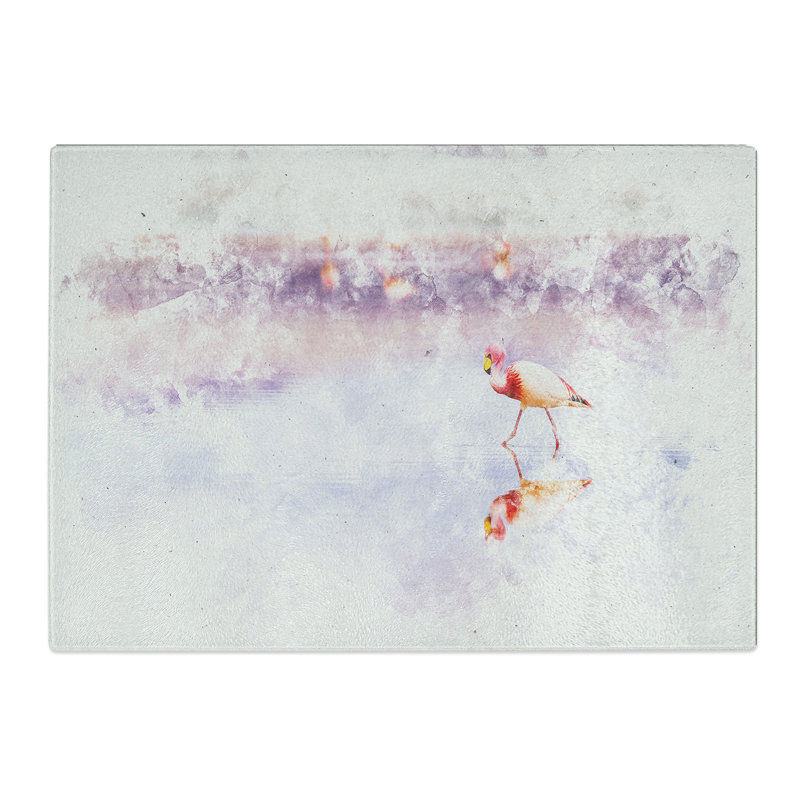 Tempered Glass Flamingo Reflection Chopping Board, 28.5 cm x 39 cm