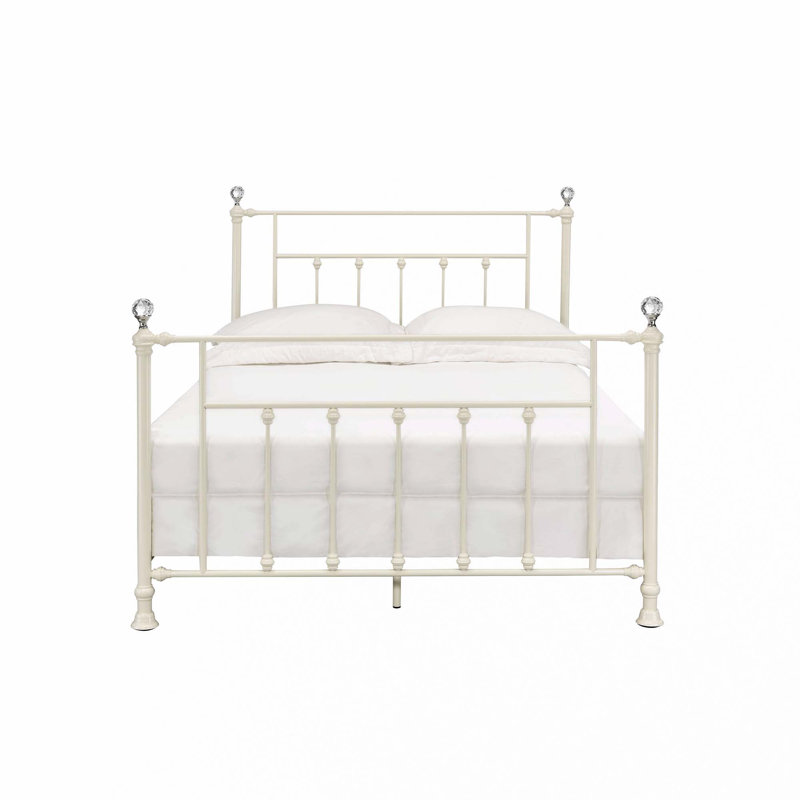 White Bed With Elegant Frame - Metal, Spindle Details, 56in Depth Full Metal Headboard And , Supports Up To 330lbs, Full
