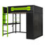 Lit mezzanine double en bois avec bureau, garde-robe ouverte et lumière RVB, vert-1786158645