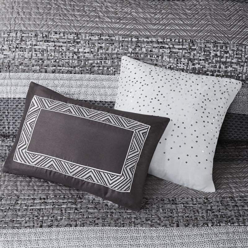 Gray King Reversible Jacquard Microfiber Quilt Set