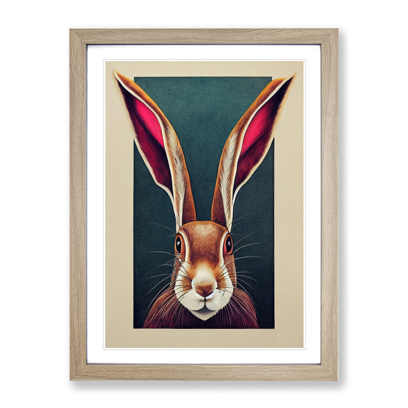 View Of A Hare - Single Picture Frame Print, Oak, 46cm H x 34cm W x 2cm D