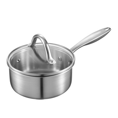 Casserole en acier inoxydable de 1,5 pte avec couvercle en verre - compatible avec l'induction, va au four et va au lave-vaisselle