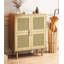 Armoire de rangement en maille de rotin à 4 portes avec huit tablettes spacieuses, idéale pour le vestibule, le salon et le vestibule-1744117395